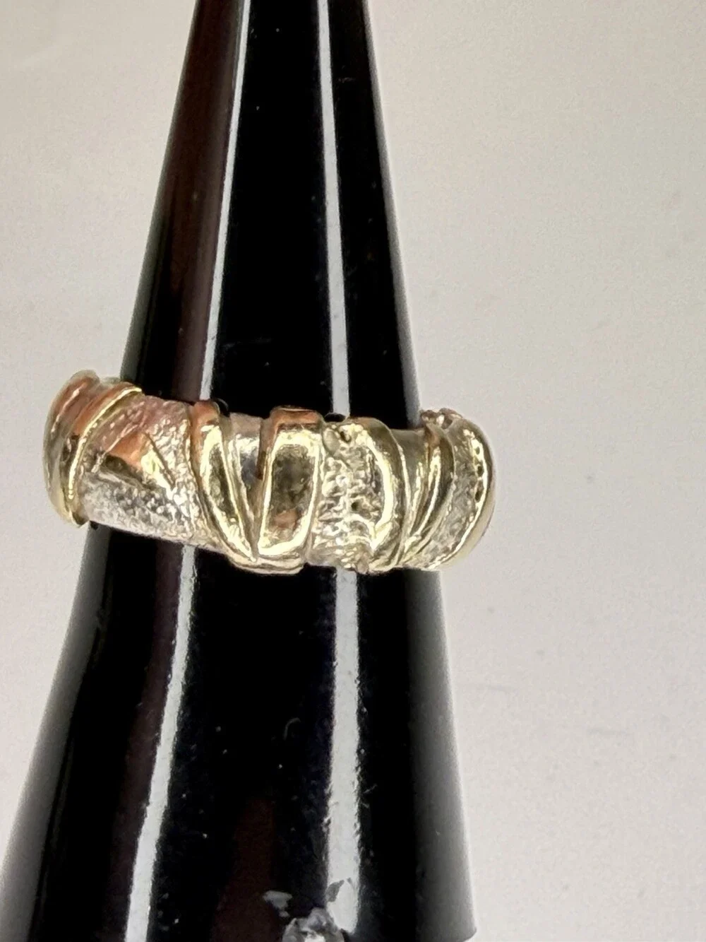14K Gold 925 Sterling Silver Mixed Metal Ribbon Band Ring Size 7 Heavy 8.1g